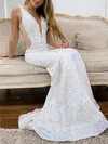 Trumpet/Mermaid V-neck Sequined Sweep Train Prom Dresses #Milly020115261