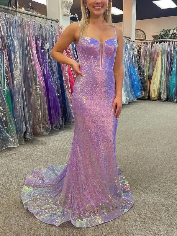 Trumpet/Mermaid V-neck Sequined Sweep Train Prom Dresses #Milly020115281
