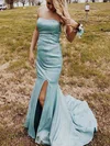 Sheath/Column Strapless Shimmer Crepe Sweep Train Prom Dresses With Split Front #Milly020115284