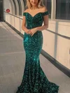 Trumpet/Mermaid Sweep Train Off-the-shoulder Velvet Sequins Prom Dresses #Milly020115285