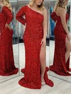 Sheath/Column One Shoulder Sequined Sweep Train Prom Dresses With Split Front #Milly020115290
