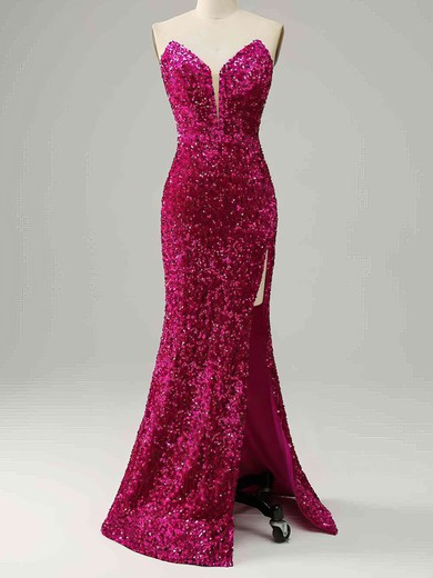 Sheath/Column V-neck Sequined Sweep Train Prom Dresses With Split Front #Milly020115306