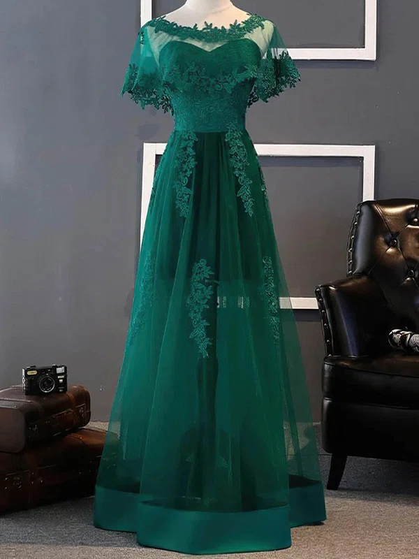 Ball Gown Scoop Neck Tulle Floor-length Appliques Lace Prom Dresses #Milly020115317