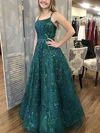 A-line Scoop Neck Glitter Floor-length Prom Dresses With Sashes / Ribbons #Milly020115318
