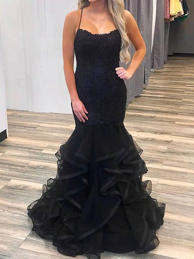 Mermaid Scoop Neck Tulle Ruffle Tiered Prom Dresses With Appliques #Milly020115320