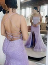 Trumpet/Mermaid Scoop Neck Glitter Sweep Train Prom Dresses With Split Front #Milly020115349