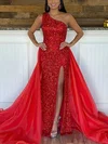 Sheath/Column One Shoulder Organza Sequined Detachable Prom Dresses With Split Front #Milly020115353