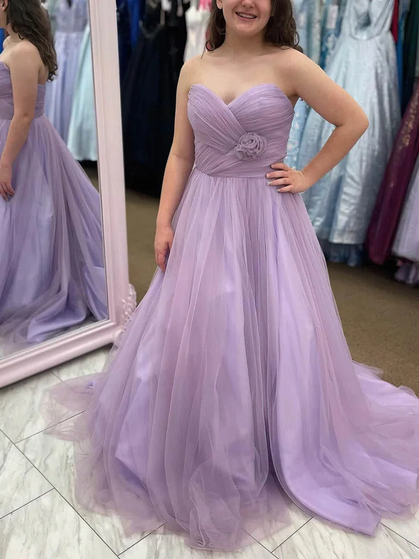 Ball Gown Sweetheart Tulle Sweep Train Prom Dresses With Flower(s) #Milly020115367