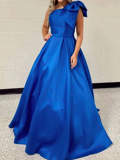 Ball Gown One Shoulder Satin Modest Prom Dresses With Bow #Milly020115383