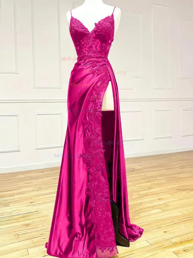 Sheath Column Satin Strapless Pink Prom Dress With Slit Sheath Column Satin Strapless Pink Prom Dress With Slit