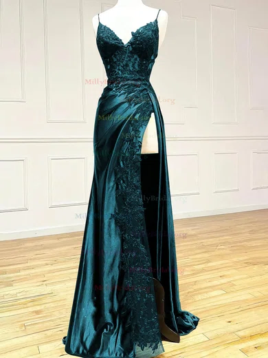 Sheath Column Satin Strapless Simple Navy Blue Prom Dress