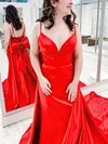 Sheath/Column V-neck Satin Detachable Prom Dresses With Bow #Milly020115395