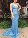 Trumpet/Mermaid V-neck Sequined Sweep Train Prom Dresses #Milly020115398