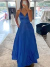 A-line V-neck Satin Floor-length Prom Dresses With Pockets #Milly020115399