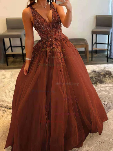 Burgundy V Neck Backless Applique Tulle Prom Dress Burgundy V Neck Backless Applique Tulle Prom Dress
