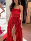 A-line Scoop Neck Silk-like Satin Sweep Train Prom Dresses With Split Front #Milly020115413