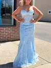 Trumpet/Mermaid Sweetheart Tulle Sweep Train Prom Dresses With Appliques Lace #Milly020115414