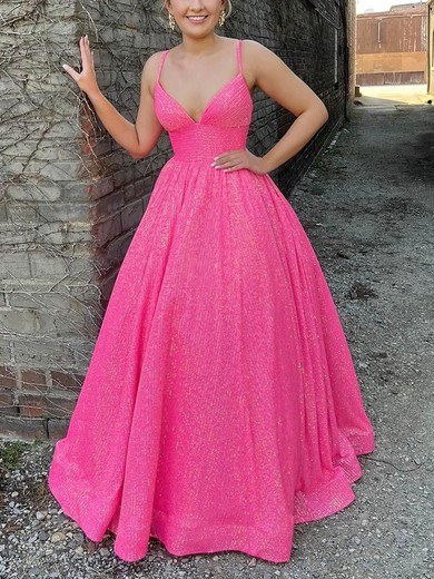 Ball Gown V-neck Sequined Sweep Train Prom Dresses #Milly020115416
