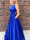 Ball Gown Square Neckline Satin Sweep Train Prom Dresses With Pockets #Milly020115417