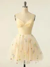A-line V-neck Tulle Short/Mini Prom Dresses With Flower(s) #Milly020115424