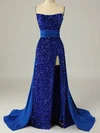 Sheath/Column Strapless Sequined Detachable Prom Dresses With Split Front #Milly020115427