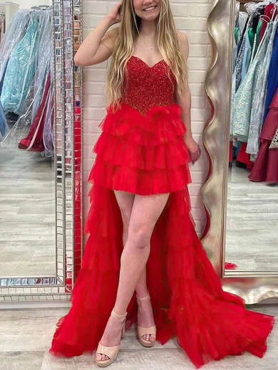 A-line Sweetheart Tulle Asymmetrical Prom Dresses With Appliques Lace #Milly020115428