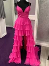 A-line V-neck Chiffon Ruffle Tiered Prom Dresses #Milly020115429