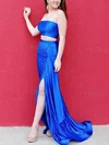 Sheath/Column Strapless Jersey Sweep Train Prom Dresses With Split Front #Milly020115435