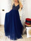 A-line V-neck Tulle Floor-length Prom Dresses With Beading #Milly020115436