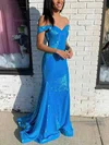 Trumpet/Mermaid Off-the-shoulder Sequined Sweep Train Prom Dresses #Milly020115450