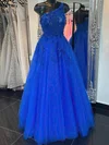 Ball Gown One Shoulder Tulle Glitter Sweep Train Prom Dresses With Flower(s) #Milly020115452