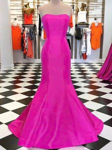 Mermaid Strapless Satin Modest Prom Dresses #Milly020115454