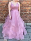 Ball Gown V-neck Glitter Sweep Train Prom Dresses With Cascading Ruffles #Milly020115461