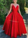 Ball Gown V-neck Satin Floor-length Prom Dresses With Ruffles #Milly020115462