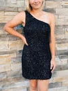 Sheath/Column One Shoulder Sequined Short/Mini Short Prom Dresses With Beading #Milly020115469