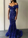 Sheath/Column Sweep Train Off-the-shoulder Velvet Sequins Sparkle & Shine Prom Dresses #Milly020115485