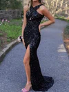 Sheath/Column Sweep Train V-neck Sequined Split Front Prom Dresses #Milly020115530