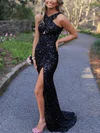 Sheath/Column V-neck Sequined Sweep Train Prom Dresses With Split Front #Milly020115530