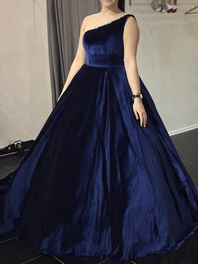 Ball Gown One Shoulder Velvet Sweep Train Prom Dresses With Beading #Milly020115544
