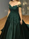 Ball Gown Off-the-shoulder Satin Sweep Train Prom Dresses With Beading #Milly020115546