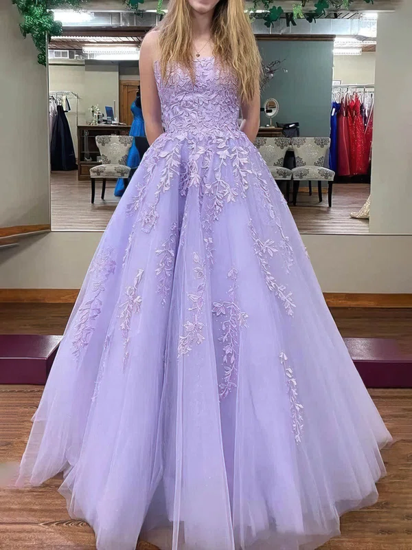 Ball Gown/Princess Sweep Train Square Neckline Tulle Appliques Lace Prom Dresses #Milly020115549