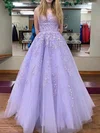 Princess Square Neckline Tulle Sweep Train Prom Dresses With Appliques Lace #Milly020115549
