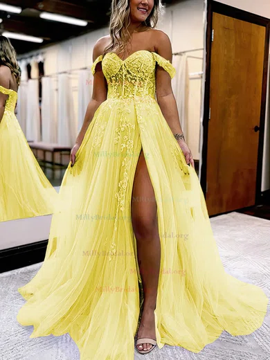 Off the shoulder gold best sale prom dress