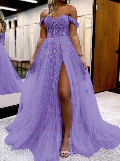 Off the shoulder on sale purple prom dress