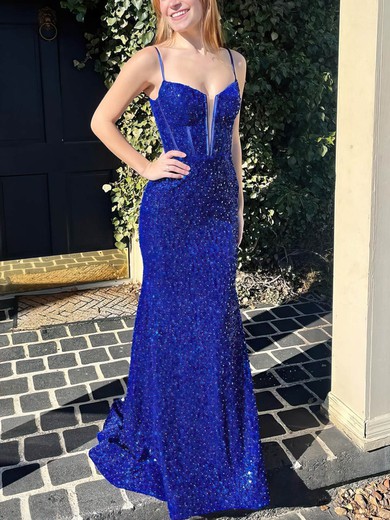 Trumpet/Mermaid V-neck Sequined Sweep Train Prom Dresses With Ruffles #Milly020115579