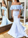 Trumpet/Mermaid Off-the-shoulder Chiffon Satin Sweep Train Prom Dresses With Tiered #Milly020115612