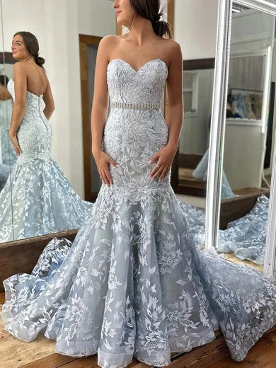 Trumpet/Mermaid Sweetheart Tulle Sweep Train Prom Dresses With Sashes / Ribbons #Milly020115613