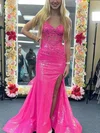 Sheath/Column V-neck Sequined Sweep Train Prom Dresses With Appliques Lace #Milly020115619