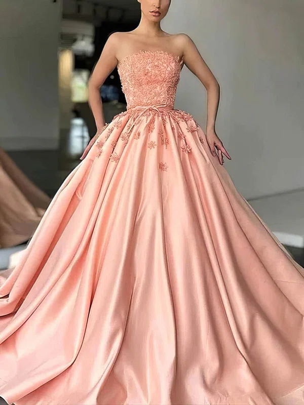 Ball Gown/Princess Straight Satin Sweep Train Prom Dresses With Sashes / Ribbons #Milly020115626