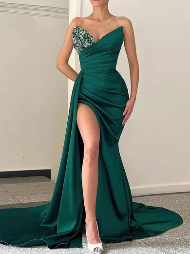 Sheath/Column V-neck Satin Prom Dresses With Ruched #Milly020115633
